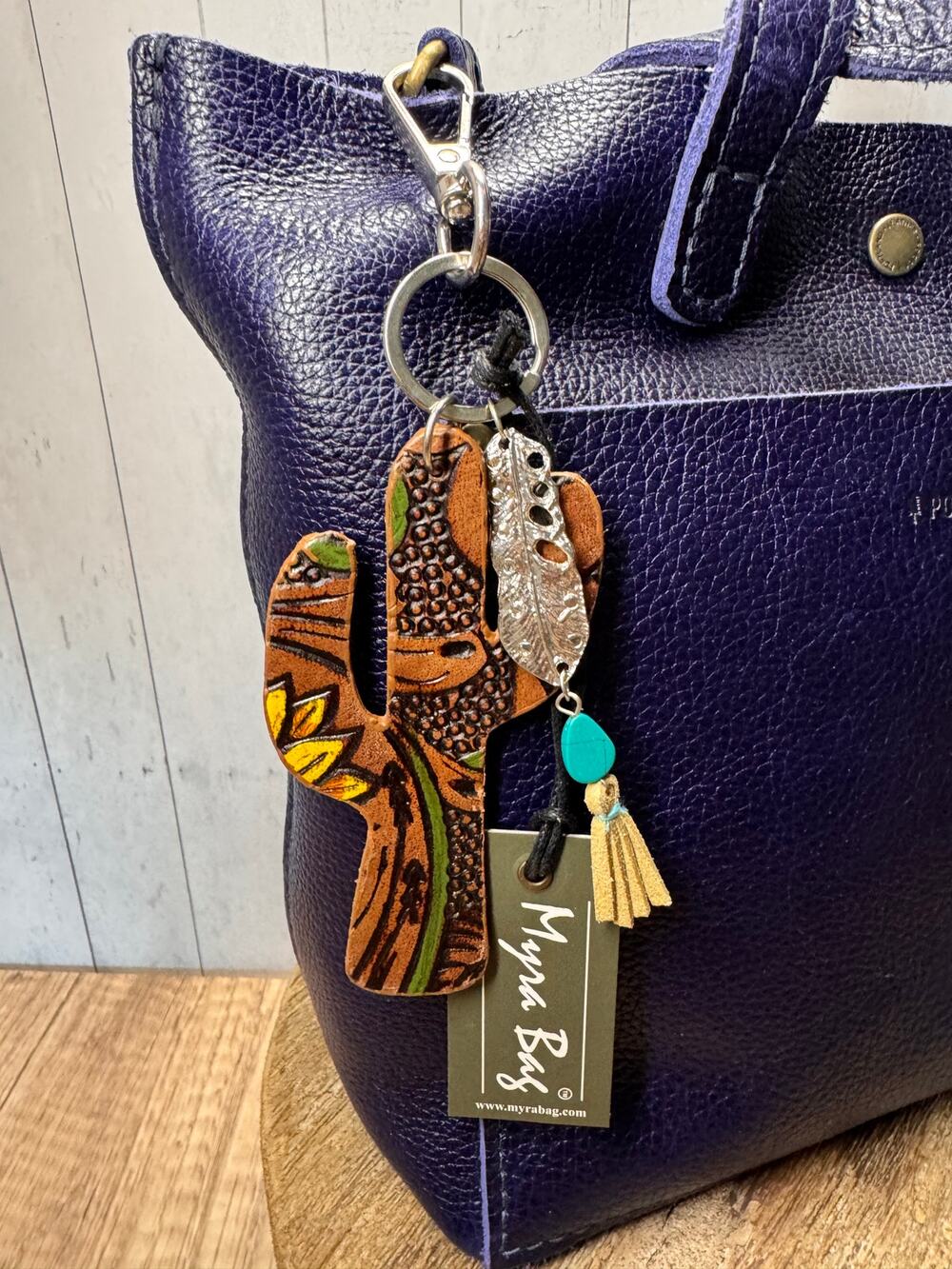 Cute Cactus Purse Charm Western Cactus Genuine Leather Bag Charm